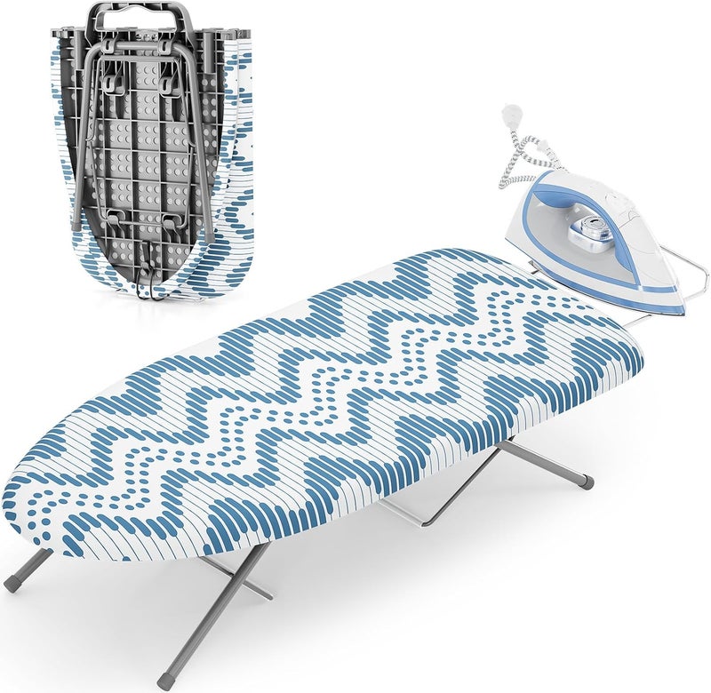 KINGBOARD Tabletop Ironing Board, Small Ironing Boards with Iron Rest, Folding Iron Board, Extra Thick Cover, Portable Tabletop Ironing Board with Non-Slip Feet, 30x12 Blue - Image 1